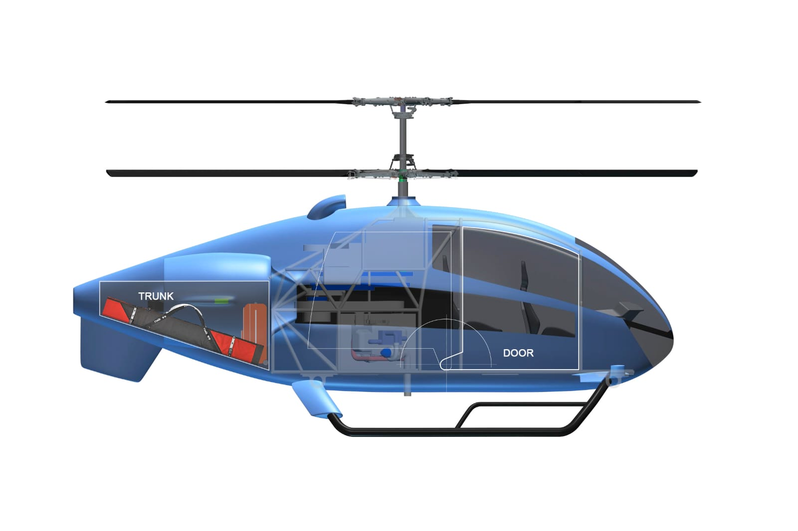 eZELOS Twin-Hybrid Air Taxi cutaway view eZELOS Twin-Hybrid Air Taxi cutaway view